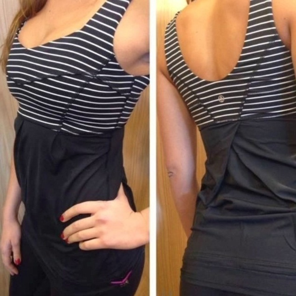 Lululemon Tame Me Striped Activewear Tank Top Size 6 Built-in‎ Bra Cinch Hem